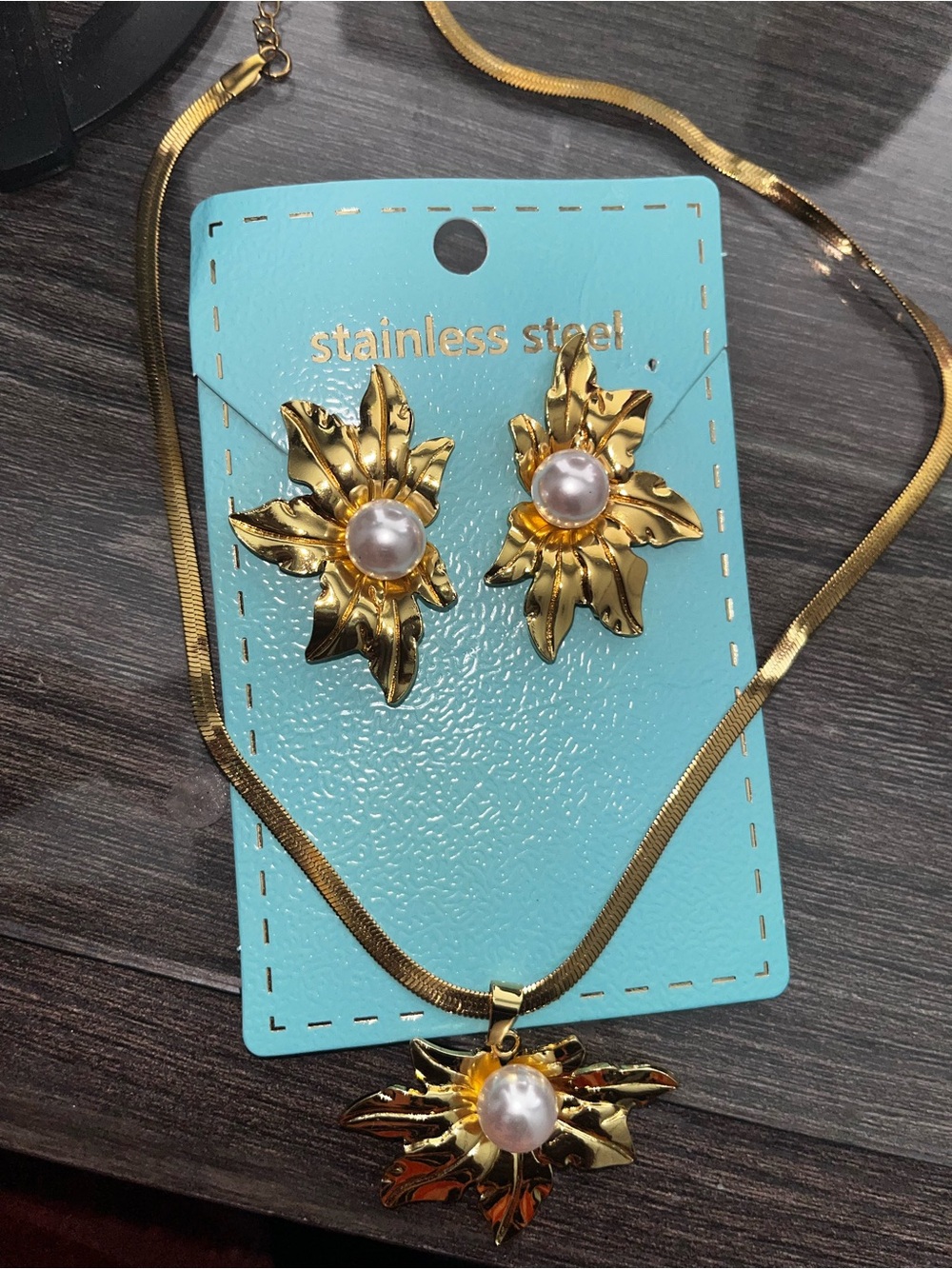 Gold Floral Pearl Drop Earrings - Gold Color